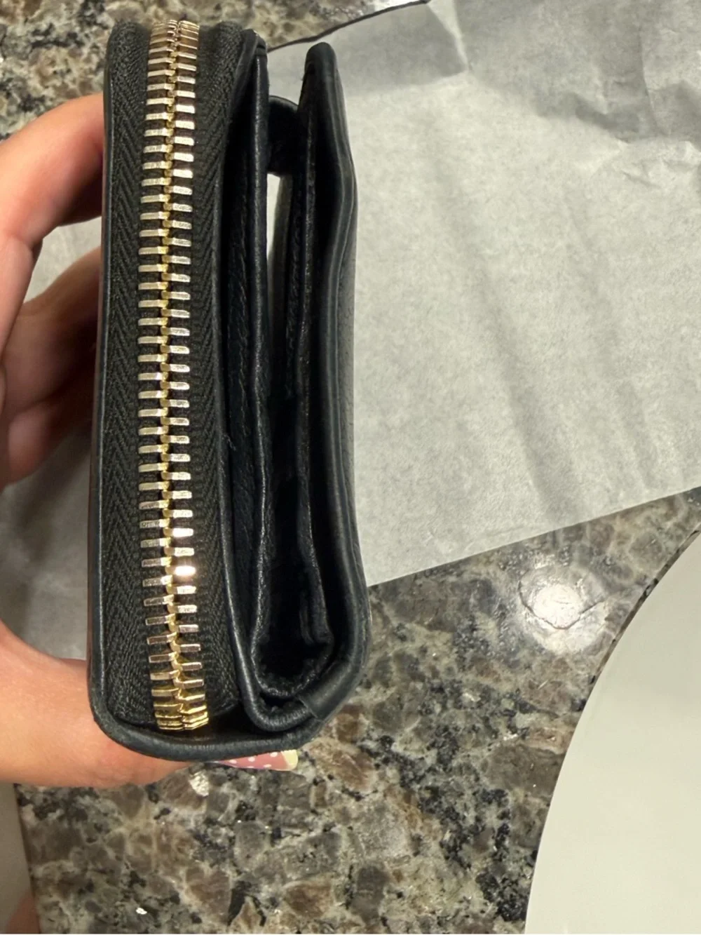 Saint Laurent Black Leather YSL Embossed Zip Wallet - Picture 4 of 9